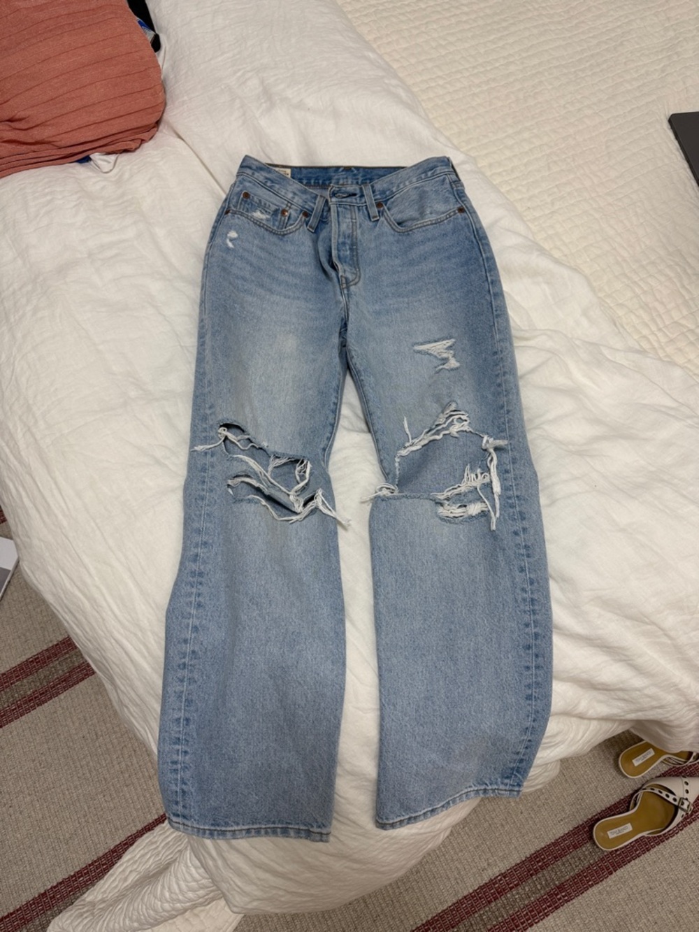Classic Levi's 501 Distressed Straight-Leg Jeans